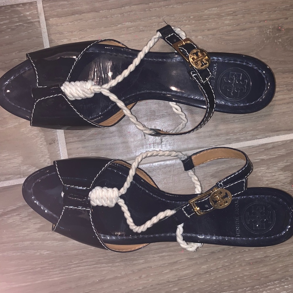Tory Burch Navy Patent Leather Mini Wedge